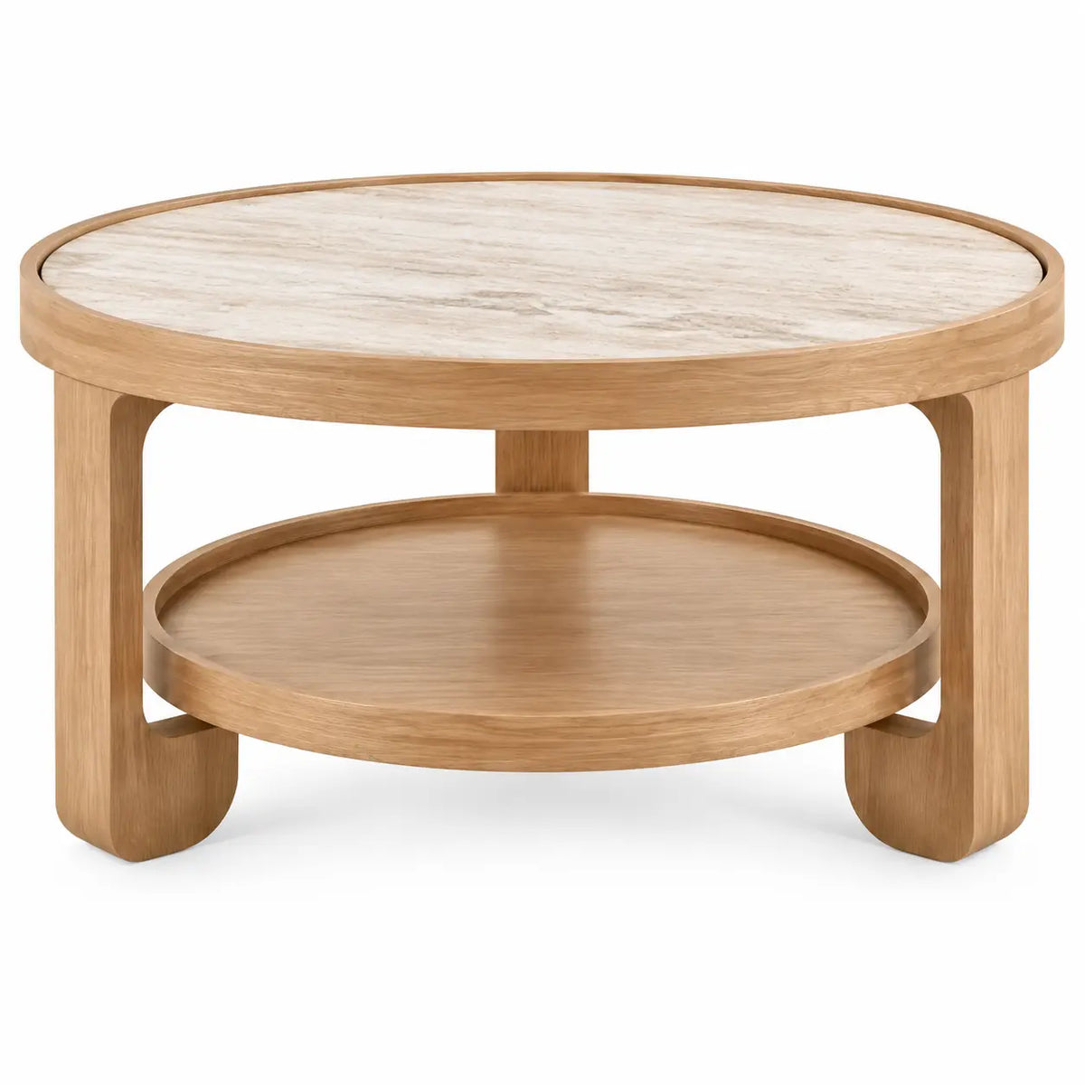 Mesa de centro de contorno redondeado, beige y marrón